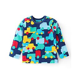 Babyhug Cotton Knit Full Sleeves Night Suit With Vehicles Print - Navy