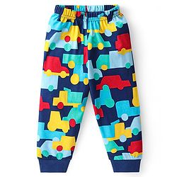 Babyhug Cotton Knit Full Sleeves Night Suit With Vehicles Print - Navy