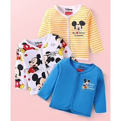 Babyhug Disney Interlock Knit Full Sleeves Striped Jhablas with Mickey Mouse Print Pack of 3 - Blue White & Orange