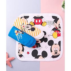 Babyhug Disney Cotton Interlock Kint Wash Cloth with Mickey Mouse Graphics L 28 x H 28 cm Pack Of 3 - White & Blue