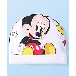 Babyhug Disney Interlock Knit Caps Mittens & Booties With Mickey Mouse Graphic - White