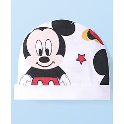 Babyhug Disney Interlock Knit Caps Mittens & Booties With Mickey Mouse Graphic - White
