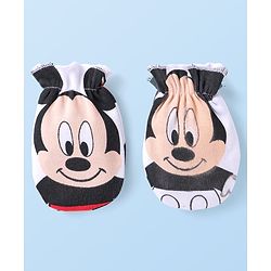 Babyhug Disney Interlock Knit Caps Mittens & Booties With Mickey Mouse Graphic - White