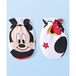 Babyhug Disney Interlock Knit Caps Mittens & Booties With Mickey Mouse Graphic - White