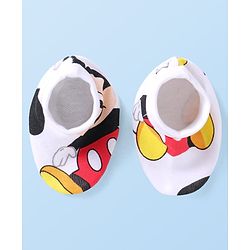 Babyhug Disney Interlock Knit Caps Mittens & Booties With Mickey Mouse Graphic - White