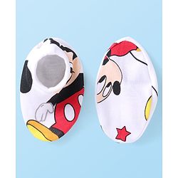 Babyhug Disney Interlock Knit Caps Mittens & Booties With Mickey Mouse Graphic - White