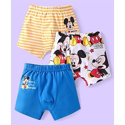Babyhug Disney Cotton Lycra Trunks with Mickey Mouse Graphic Pack of 3 - Blue Yellow & White