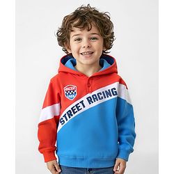 Babyug Cotton Knit Full Sleeves Hooded Sweatshirt with Cut & Sew Design & Text Print - Red