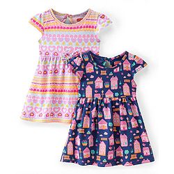 Babyhug Single Jersey Knit Half Sleeves Frocks With Hearts  Print Pack Of 2 - Multicolor