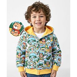 Babyhug Cotton Knit Full Sleeves Hooded Sweatjacket with Animals Print - Mint