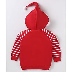 Babyhug Cotton Knit Full Raglan Sleeves Hooded Sweatshirt with Santa Design & 3D Applique - Red & White