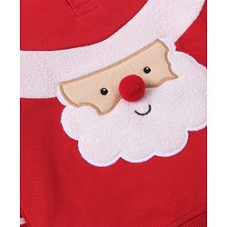 Babyhug Cotton Knit Full Raglan Sleeves Hooded Sweatshirt with Santa Design & 3D Applique - Red & White