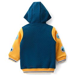 Babyhug Cotton Full Sleeves Hooded Jacket with Zipper Badges & Quilting Detailing - Navy & Yellow