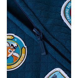 Babyhug Cotton Full Sleeves Hooded Jacket with Zipper Badges & Quilting Detailing - Navy & Yellow