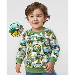 Babyhug Cotton Knit Full Sleeves Sweatshirt with Animal Print  - Green & White