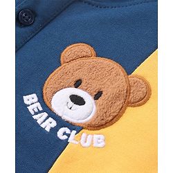 Babyhug Cotton Knit Full Sleeves Hooded Sweatshirt with Cut & Sew Design & Front Back Bear Embroidery - Blue