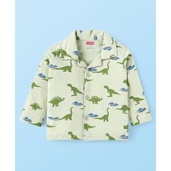 Babyhug Cotton Knit Full Sleeves Dino Printed Night Suit - Light Green