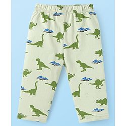 Babyhug Cotton Knit Full Sleeves Dino Printed Night Suit - Light Green