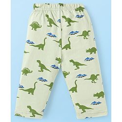 Babyhug Cotton Knit Full Sleeves Dino Printed Night Suit - Light Green