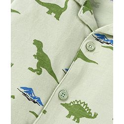 Babyhug Cotton Knit Full Sleeves Dino Printed Night Suit - Light Green