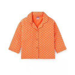 Babyhug Cotton Knit Full Sleeves Night Suit with Polka Dots Print - Orange