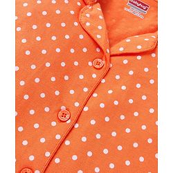 Babyhug Cotton Knit Full Sleeves Night Suit with Polka Dots Print - Orange