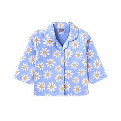 Babyhug Cotton Woven Full Sleeves Front Open Night Suit With Floral Print - Sky Blue