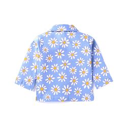 Babyhug Cotton Woven Full Sleeves Front Open Night Suit With Floral Print - Sky Blue