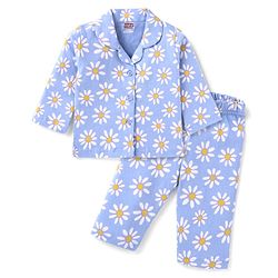 Babyhug Cotton Woven Full Sleeves Front Open Night Suit With Floral Print - Sky Blue