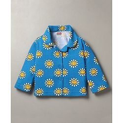 Babyhug Cotton Woven Full Sleeves Night Suit Dino Print - Blue