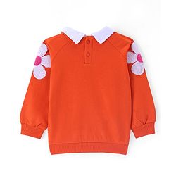 Babyhug Cotton Knit Full Sleeves Floral & Text Printed Collared Sweatshirt with Kangaroo Pockets - Dark Orange