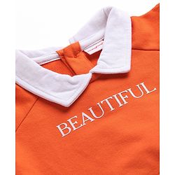 Babyhug Cotton Knit Full Sleeves Floral & Text Printed Collared Sweatshirt with Kangaroo Pockets - Dark Orange