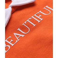 Babyhug Cotton Knit Full Sleeves Floral & Text Printed Collared Sweatshirt with Kangaroo Pockets - Dark Orange