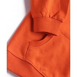 Babyhug Cotton Knit Full Sleeves Floral & Text Printed Collared Sweatshirt with Kangaroo Pockets - Dark Orange