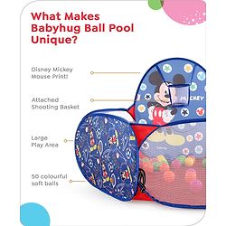 Babyhug Disney Mickey Ball Pool Set With 50 Colourful Balls for Kids |Ball Pit for Kids 2+ Years |Birthday Gift for Kids|BIS Certified