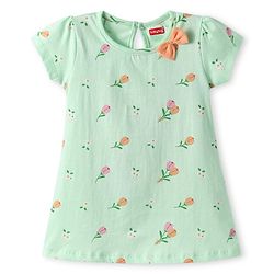 Babyhug Single Jersey Knit Half Sleeves A Line Frocks with Bow Applique Pack of 2 - Peach & Mint