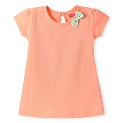 Babyhug Single Jersey Knit Half Sleeves A Line Frocks with Bow Applique Pack of 2 - Peach & Mint