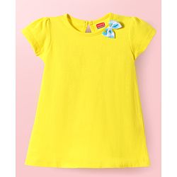 Babyhug Single Jersey Knit Half Sleeves Solid & Floral Printed A Line Frocks with Bow Applique Pack of 2 - Yellow & Light Blue