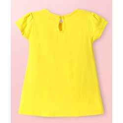 Babyhug Single Jersey Knit Half Sleeves Solid & Floral Printed A Line Frocks with Bow Applique Pack of 2 - Yellow & Light Blue