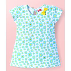 Babyhug Single Jersey Knit Half Sleeves Solid & Floral Printed A Line Frocks with Bow Applique Pack of 2 - Yellow & Light Blue