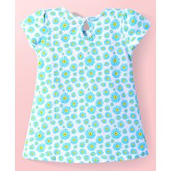 Babyhug Single Jersey Knit Half Sleeves Solid & Floral Printed A Line Frocks with Bow Applique Pack of 2 - Yellow & Light Blue