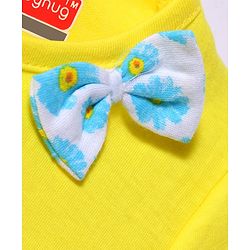 Babyhug Single Jersey Knit Half Sleeves Solid & Floral Printed A Line Frocks with Bow Applique Pack of 2 - Yellow & Light Blue