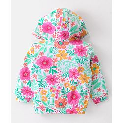 Babyhug Cotton Knit Full Sleeves Front Open Hooded Sweatjacket with Floral Print & Kangaroo Pockets - Pink