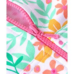 Babyhug Cotton Knit Full Sleeves Front Open Hooded Sweatjacket with Floral Print & Kangaroo Pockets - Pink