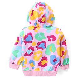 Babyhug Cotton Knit Full Sleeves Printed Hooded Sweatjacket with Kangaroo Pockets -Pink