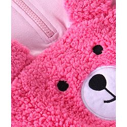Babyhug Cotton Knit Full Sleeves Hooded Sweatshirt with Bear Embroidery & Ears Applique - Pink