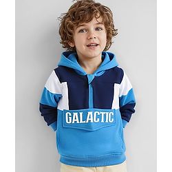 Babyhug Cotton Knit Full Sleeves Hooded Sweatshirt with Colour Block Design - Blue