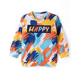 Babyhug Cotton Knit Full Sleeves Sweatshirts With Abstract & Text Print - White