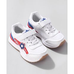 Cute Walk by Babyhug Sneaker with Velcro Closure Floral Applique - White & Royal Blue