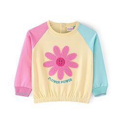 Babyhug Cotton Knit Raglan Full Sleeves Cut & Sew Sweatshirt With Flower Embroidery -Pink Blue & Yellow